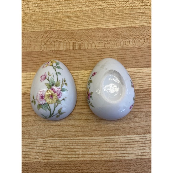 Vintage Porcelain Egg Shape Trinket Dish Pink Green Yellow Floral - Picture 4 of 5